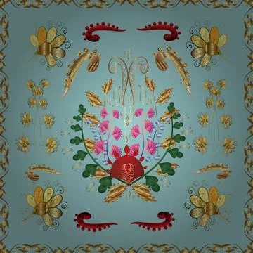 Cute Floral pattern in the small flower. Flowers on blue, yellow and brown color Stock Illustration