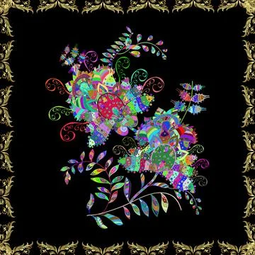 Cute Floral pattern in the small flower. Flowers on green, black and neutral col Stock Illustration