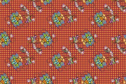 Cute Floral pattern in the small flower. Flowers on orange, yellow and red color Stock Illustration