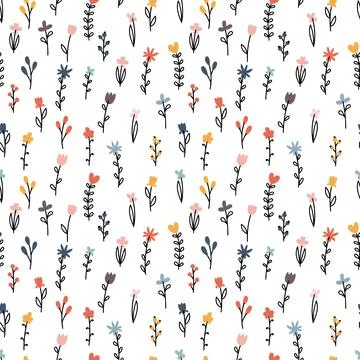 Cute floral seamless pattern. Background with flowers. Hand drawn botanical.. Stock Illustration