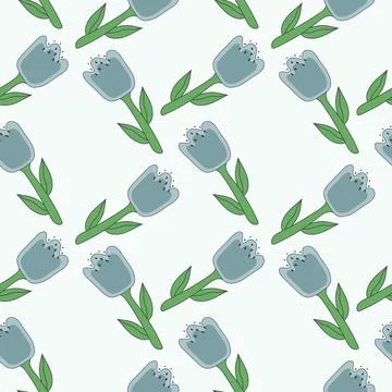 Cute floral seamless pattern with blue tulip in scandinavian style. Contemporary Illustrazione stock