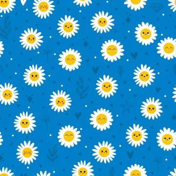 Cute floral seamless pattern. Daisy flowers seamless pattern. Beautiful cha.. Stock Illustration