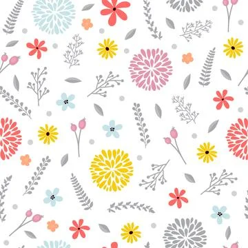 Cute floral seamless pattern with flowers. Spring background. Elegant templ.. Stock Illustration