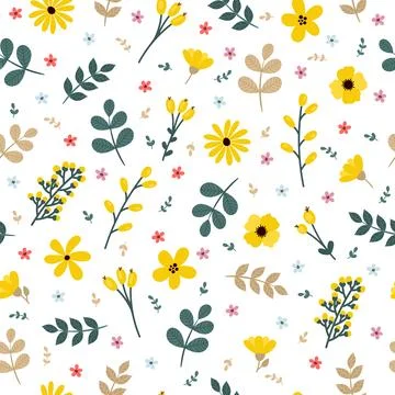 Cute floral seamless pattern with flowers and branches. Elegant template fo.. Stock Illustration