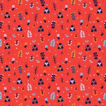 Cute floral seamless pattern with flowers and berries. Folk background. Sca.. Stock Illustration