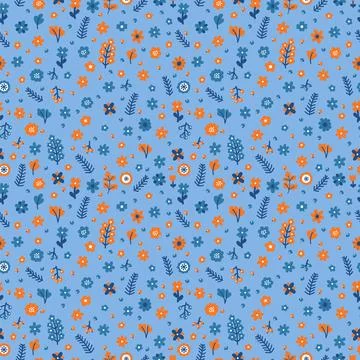 Cute floral seamless pattern with flowers and berries. Scandinavian style f.. Stock Illustration