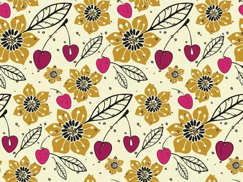 Cute floral seamless pattern. Hand drawn folklore illustration of flowers Stock Illustration