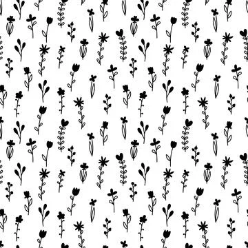 Cute floral seamless pattern. Hand drawn botanical elements. Scandinavian t.. Illustrazione stock