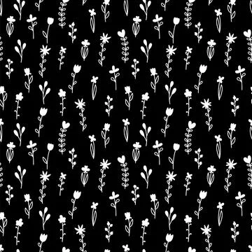 Cute floral seamless pattern. Hand drawn botanical elements. Scandinavian t.. Stock Illustration