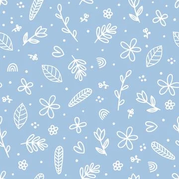 Cute floral seamless pattern with hand drawn elements. Scandinavian style. .. Stockillustratie