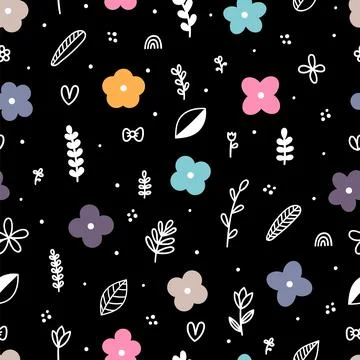 Cute floral seamless pattern with hand drawn elements. Scandinavian style. .. Stockillustratie