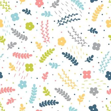 Cute floral seamless pattern with hand drawn elements. Doodle flowers. Scan.. Illustrazione stock