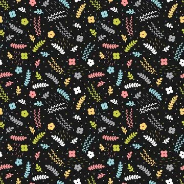 Cute floral seamless pattern with hand drawn elements. Scandinavian style. .. Stockillustratie