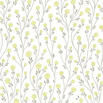 Cute floral seamless pattern with twigs with cute yellow rose flowers 库存插图