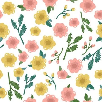 Cute floral seamless pattern. Vector background with flowers and leaves. Illustrazione stock