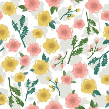 Cute floral seamless pattern. Vector background with flowers and leaves. Stock Illustration