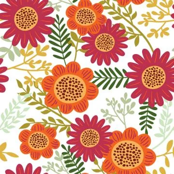 Cute floral seamless pattern. Vector background with flowers and leaves. Stock Illustration