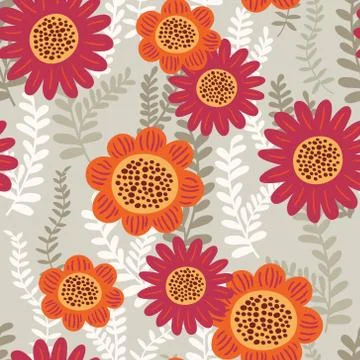 Cute floral seamless pattern. Vector background with flowers and leaves. Stock Illustration