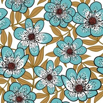 Cute floral seamless pattern. Vector background with flowers and leaves. Stock Illustration