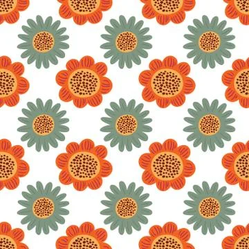 Cute floral seamless pattern. Vector background with flowers and leaves. Stock Illustration