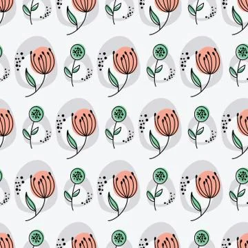 Cute floral seamless pattern. Vector background with flowers and leaves. Stock Illustration