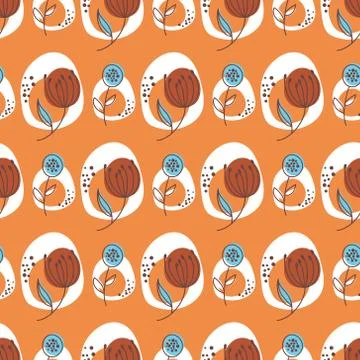 Cute floral seamless pattern. Vector background with flowers and leaves. Stock Illustration