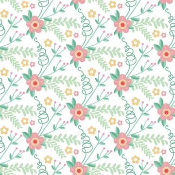 Cute floral seamless pattern. Vector background with flowers and leaves. Stock Illustration