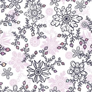 Cute floral seamless pattern. Vector background with flowers and leaves. Stock Illustration