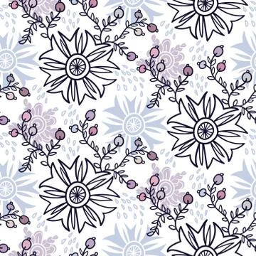 Cute floral seamless pattern. Vector background with flowers and leaves. Stock Illustration