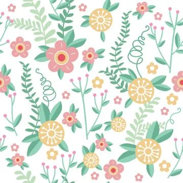 Cute floral seamless pattern. Vector background with flowers and leaves. Stock Illustration