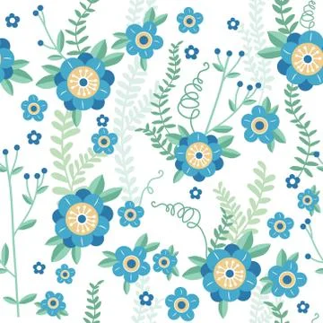Cute floral seamless pattern. Vector background with flowers and leaves. Stock Illustration