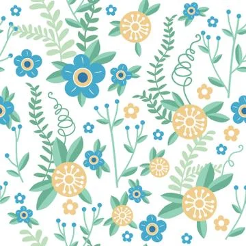 Cute floral seamless pattern. Vector background with flowers and leaves. Stock Illustration