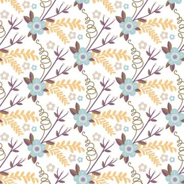 Cute floral seamless pattern. Vector background with flowers and leaves. Stock Illustration
