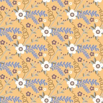 Cute floral seamless pattern. Vector background with flowers and leaves. Stock Illustration