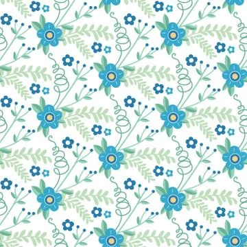 Cute floral seamless pattern. Vector background with flowers and leaves. Stock Illustration