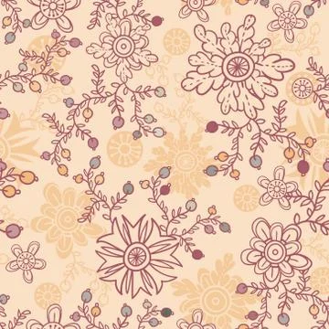 Cute floral seamless pattern. Vector background with flowers and leaves. Stock Illustration