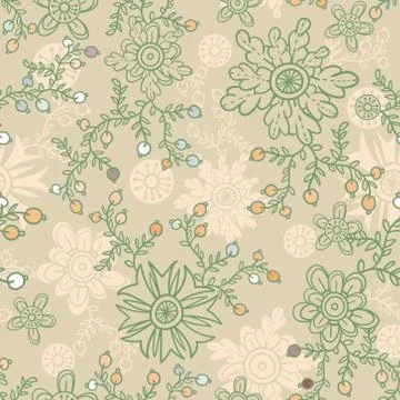 Cute floral seamless pattern. Vector background with flowers and leaves. Stock Illustration