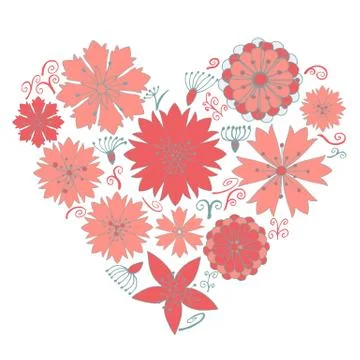 Cute flower elements in the heart form Stockillustratie