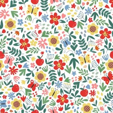Cute flower pattern. Seamless texture. Spring summer girls background. Tiny Stock Illustration