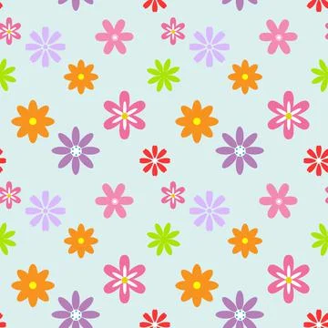 Cute flower seamless pattern on light blue background 스톡 일러스트