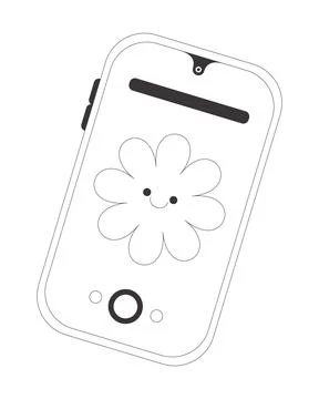 Cute flower smartphone 2D line object 库存插图