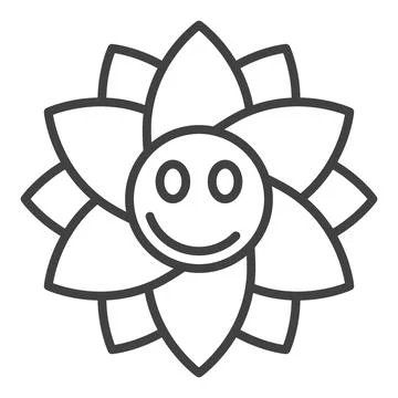 Cute Flower with Smiling Face vector icon or sign in thin line style Stock Illustration