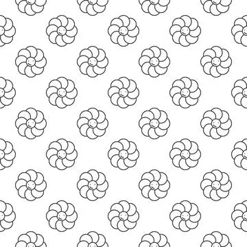 Cute Flower with Smiling Face vector Groovy Style linear seamless pattern Stockillustratie
