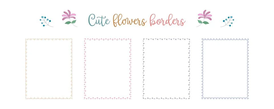 Cute flowers borders set  Stock Illustration