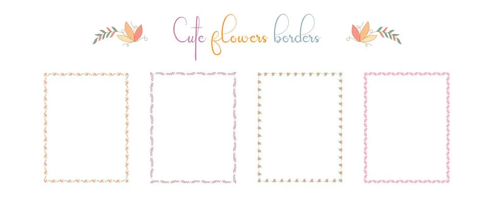 Cute flowers borders set  Stock Illustration