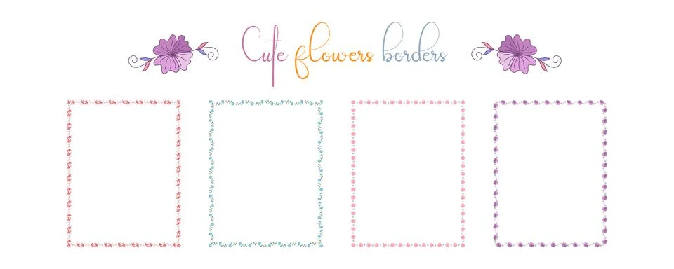 Cute flowers borders set  Stock Illustration