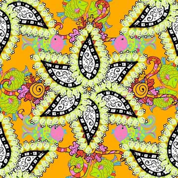 Cute flowers. Line seamless pattern. Vector Trendy fabric pattern. Stock Illustration