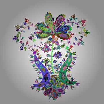 Cute flowers. Line sketch pattern. Vector Trendy fabric pattern. 스톡 일러스트