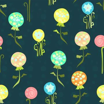 Cute Flowers Multicolor Repeat Pattern On Teal Stock Illustration