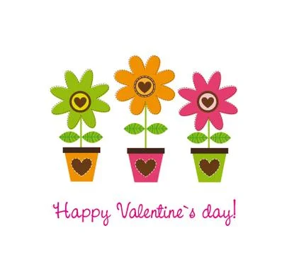 Cute flowers over white background, valentines day. vector Stock Illustration
